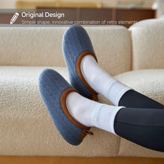 Dusty denim blue with chestnut trim